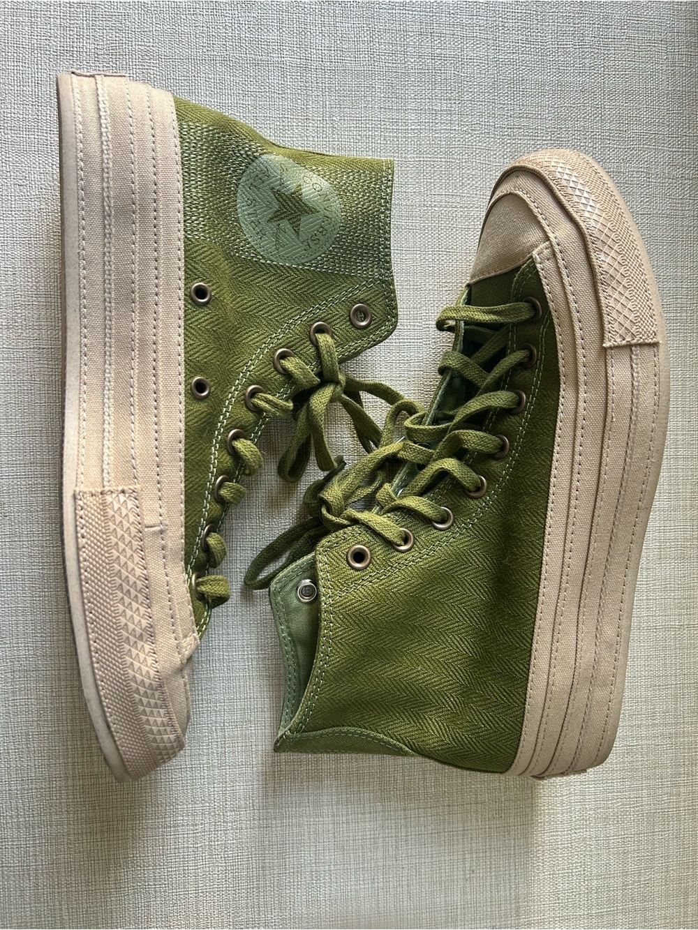 Converse Platform High-Top Sneakers in Olive Green with Beige Sole